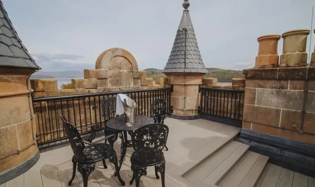 The outdoor terrace with tables and chairs